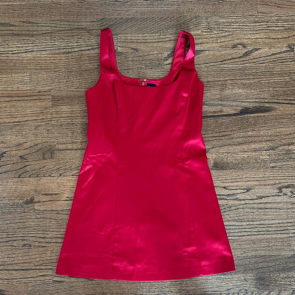 GAP Red Satin Square-Neck Mini Dress